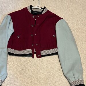 Women's Burgundy and Light Blue Varsity Jacket